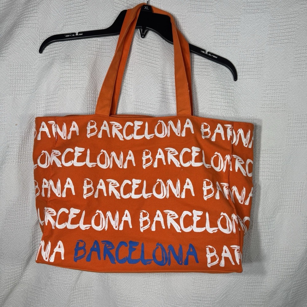 Robin Ruth Barcelona-Canvas Tote Bag With Bold Print & Reinforced Straps Orange